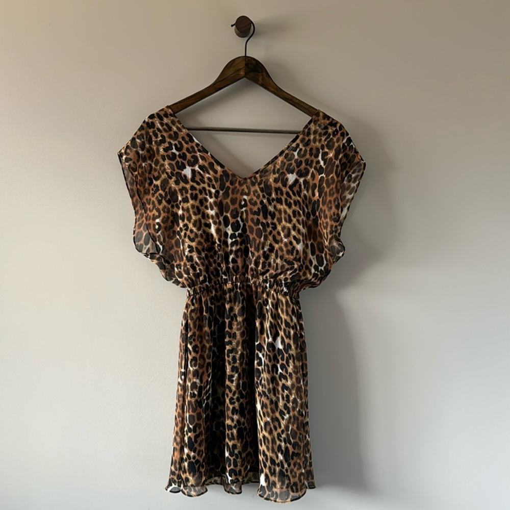 Express Sheer Lined Leopard Print Mini Dress Size… - image 1